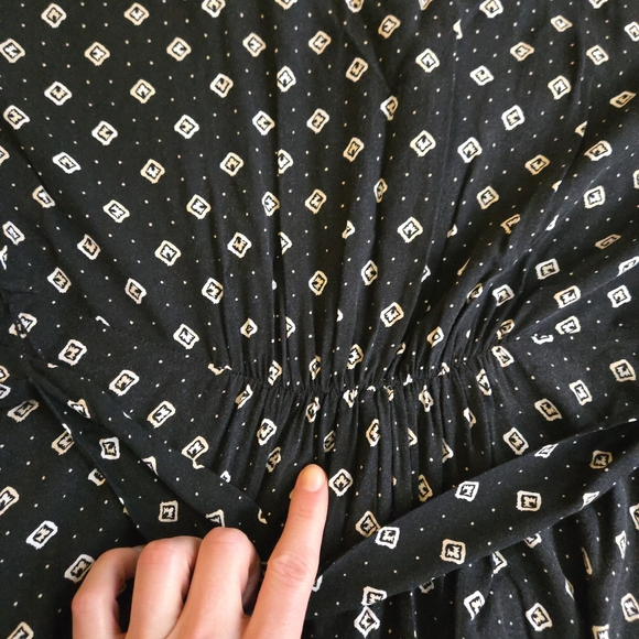 LOFT Black White Diamond Print Belted Button Down Midi Dress MI3 - Picture 14 of 15